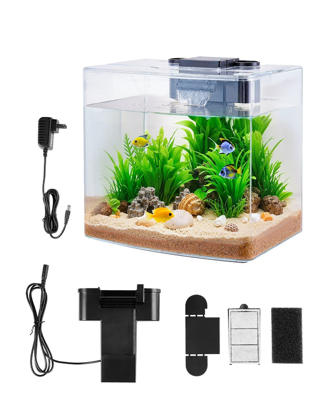 Front. VEVOR - Fish Tank Aquarium, 3.5 Gallon Arch Ultra-Clear GPPS Starter Smart Tank Adjustable 3 Color Lighting, Self Cleaning - Transparent.