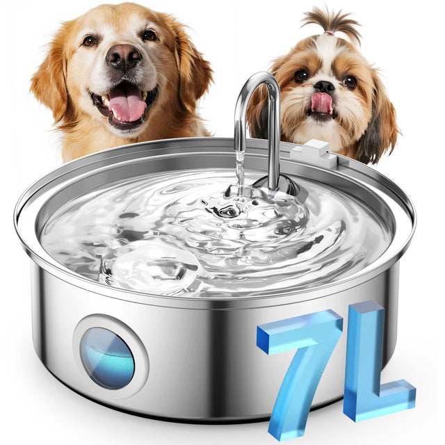 Front. Oneisall - 7L/230oz Stainless Steel Dog Water Fountain 5 Stage Filtration System with Visible Water Level with 3 Filter - Stainless.