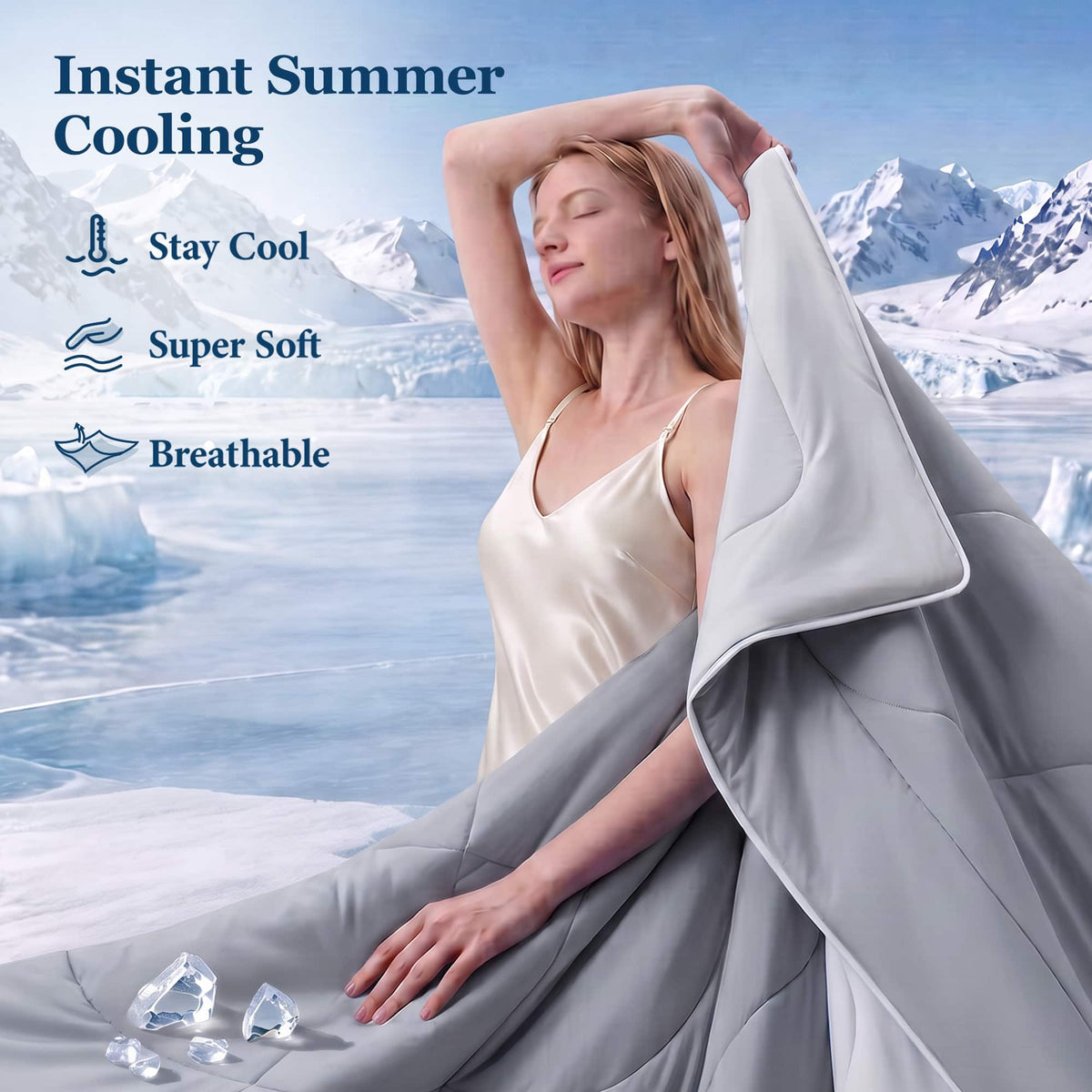 KERDOM - King Size - Cooling Comforter Blankets for Hot Sleepers and Night Sweats, Soft Summer Ice Blanket Quilt Machine Washable - Gray