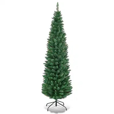 Costway - 6Ft PVC Artificial Pencil Christmas Tree Slim Stand