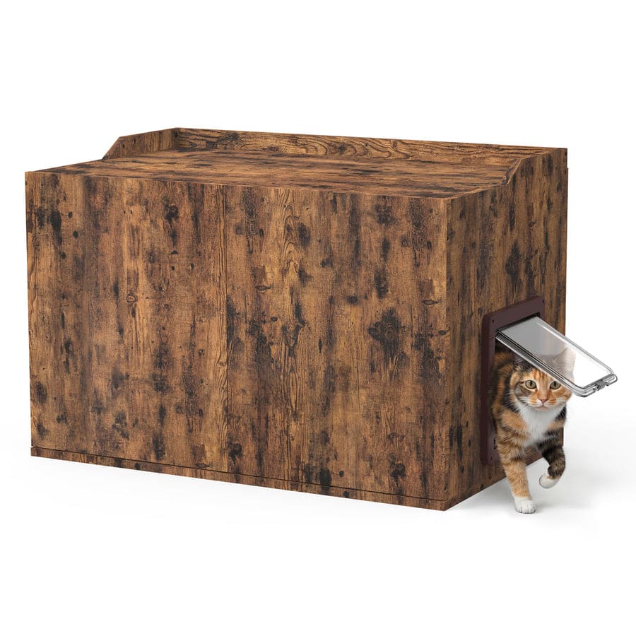 Viviendo - Cat Litter Box Enclosure Side Table, Waterproof Plastic Hidden Cat Box Cabinet with Front Door, Indoor/Outdoor - Rusty Brown