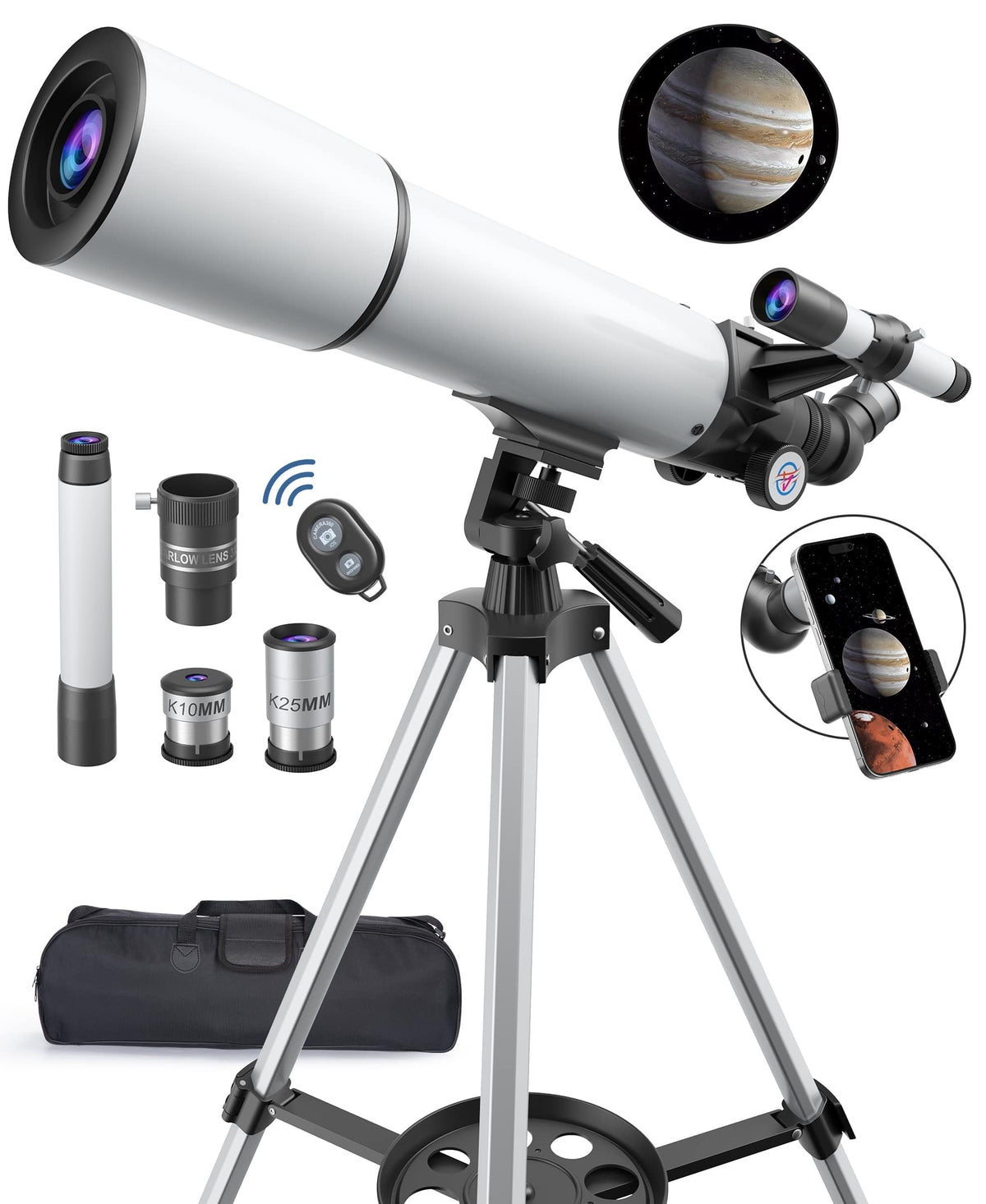Sugift - 80mm Aperture 500mm Portable Astronomical Refracting Telescope with 20-150X Magnification