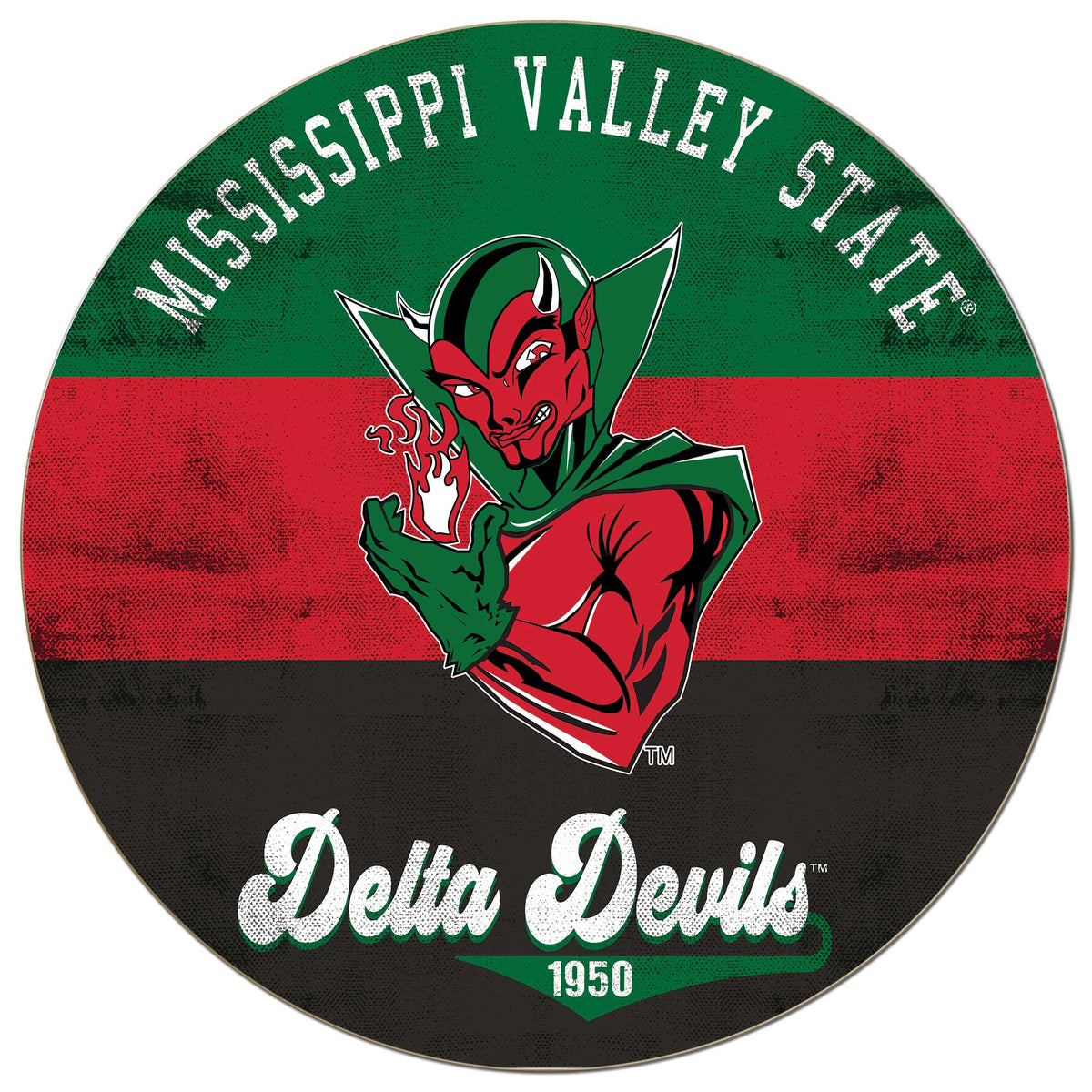 Jardine - Mississippi Valley State Delta Devils 20'' x 20'' Retro Logo Circle Sign - Green