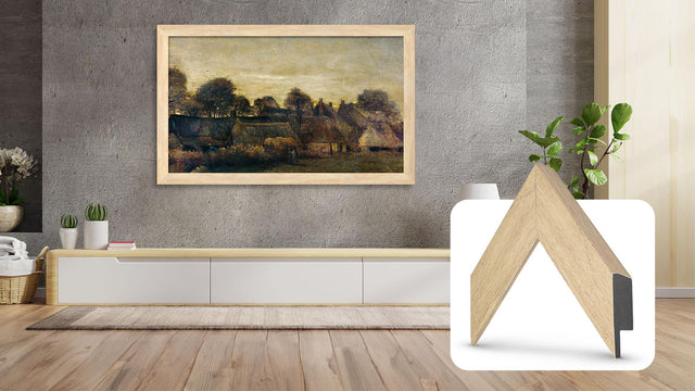 Front. Deco TV Frames - 65" Slim Bezel for Samsung The Frame TV - Museum Maple.