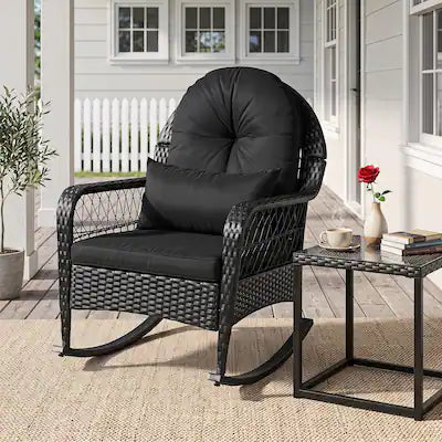 Costway - 1 PCS Outdoor Wicker Rocking Chair, 400 LBS Patio Rattan Rocker Chair with Thick Cushions
