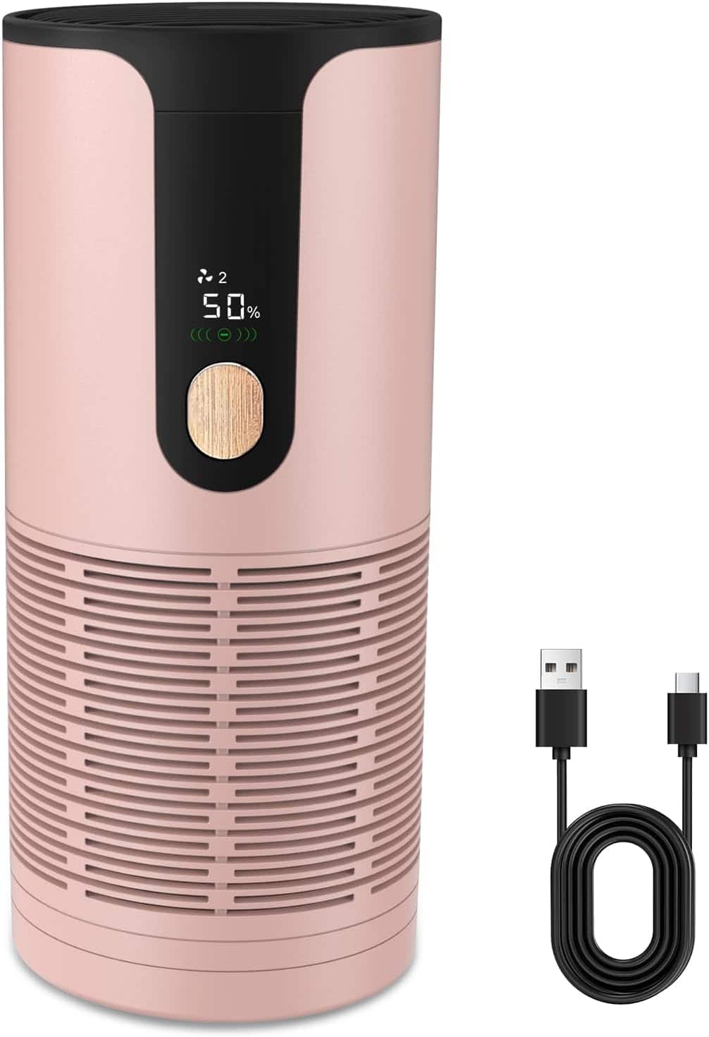 Core Tech - Portable HEPA Air Purifier with LCD Display, USB-C Rechargeable, Ultra-Quiet 15dB - Pink - Pink (Soft Pink Finish)