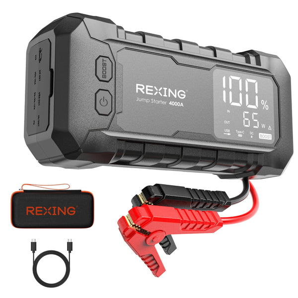 Rexing - 4000A Jump Starter, 12V Car Battery Booster with 65W Quick Charger
