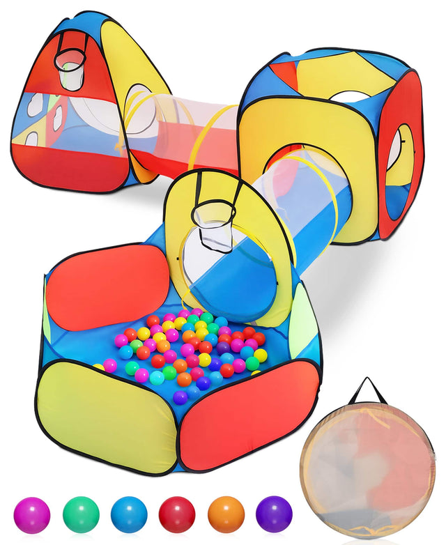 Front. Sugift - 3-in-1 Kids Play Tent, Tunnel & Ball Pit Set – Pop Up Target Game Toy.