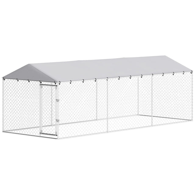 Front. Pawhut - x 7.5' x 6.5' Dog Kennel Outdoor for Small Medium Large Dogs with Waterproof Roof - Silver.
