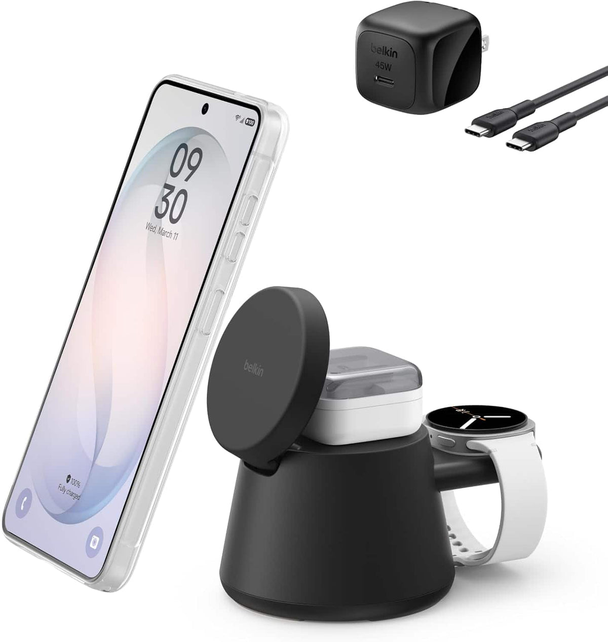 Belkin - 3-in-1 UltraCharge Modular Charging Dock with Qi2 25W for iPhone, Smartphone, Earbuds, Apple Watch, (PSU included) - Black