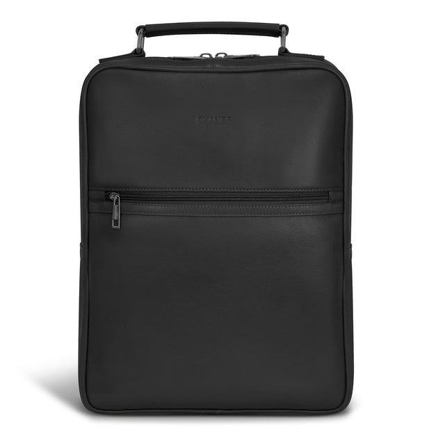 Front. Champs - Onyx Collection - Leather Compact Laptop Backpack - Black.