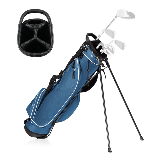 Front. Gymax - Gymax Blue Golf Stand Cart Bag Club with Carry Organizer Pockets Blue - Blue.