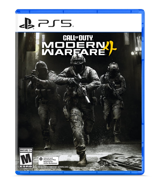 PS5  
CALL OF DUTY MODERN WARFARE  
MATURE 17+  
Internet and M Online Required  
PlayStationPlus Multiplayer for ESRB  
REQUIRES CONTENT DOWNLOAD