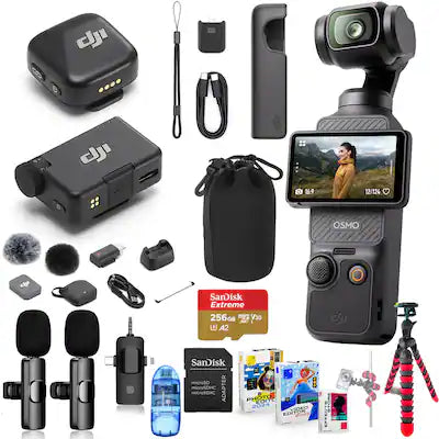 DJI - Osmo Pocket 3 Vlog Combo 4K Camera Bundle with Mic Mini, 256GB microSD, Wireless Mic & Tripod