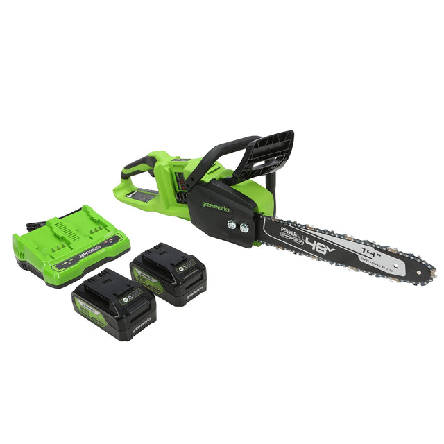 Front. Greenworks - 24V 14” Brushless Cordless Chainsaw (2 4.0 Ah Batteries Dual-Port Rapid Charger Included) - Green.