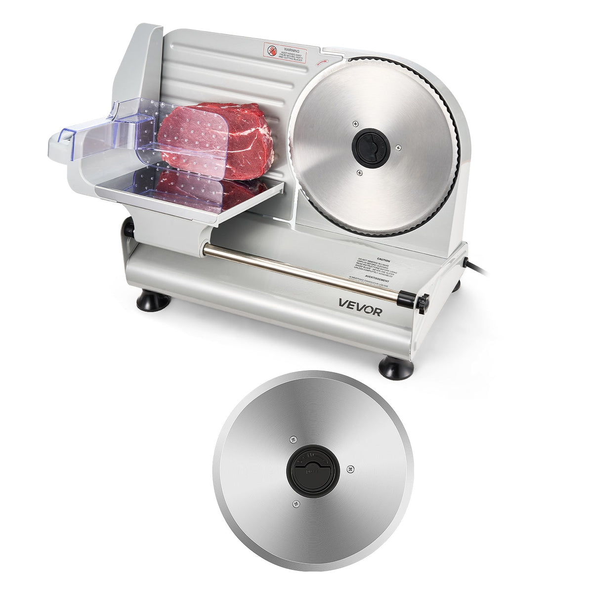 VEVOR - Meat Slicer, 8.6" Electric Deli Slicer with 2 SUS420 Blades & 0-0.6" Adjustable Thickness, Dual Security Lock - Silver
