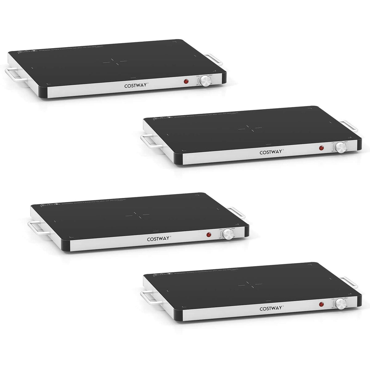 Costway - 4 PCS Electric Warming Tray Tempered Glass Food Warmer with Adjustable Temperature - Black