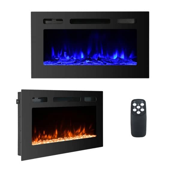 Front. Mondawe - 30" LED Recessed Electric Fireplace with 3 Light Colors Adjustable Heating and Touch Screen Control - Black.