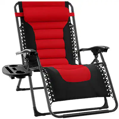 Best Choice Products - Oversized Padded Zero Gravity Chair, Folding Outdoor Patio Recliner w/ Side Tray - Red