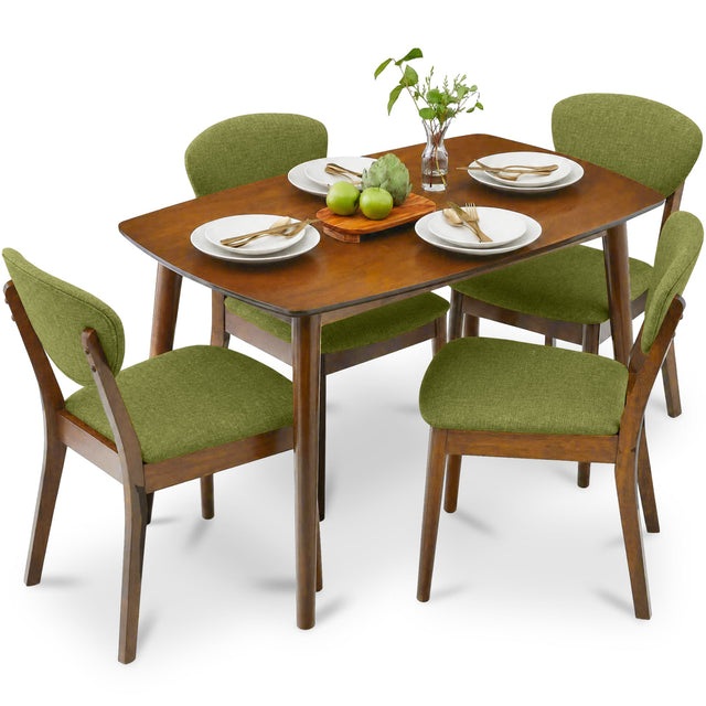 Front. Best Choice Products - 5-Piece Wooden Mid-Century Modern Dining Set w/ 4 Chairs, Padded Seat & Back - Walnut/Olive Green.