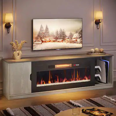 Bestier - 70" Gaming TV stand with 36" fireplace cabinets & open storage for TVs up to 80" and PS5 consoles