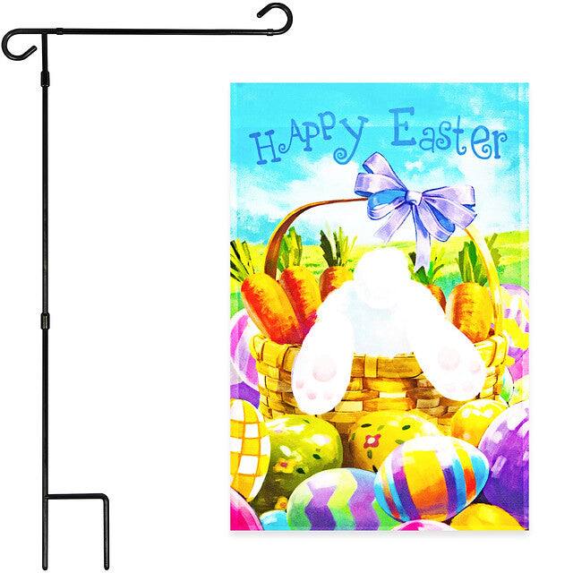 G128 - Garden Flag Stand and 12 x 18 in Happy Easter Carrots Eggs and Bunny Flag Combo - Assorted Colors