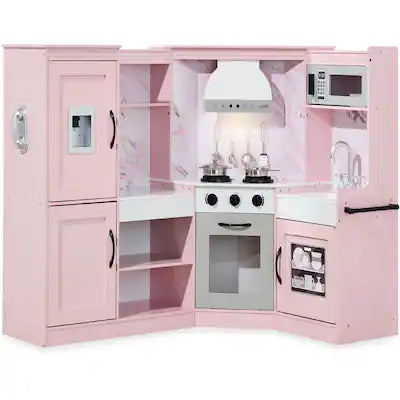 Best Choice Products - Pretend Play Corner Kitchen, Interactive Wooden Kids Set w/ Lights & Sounds