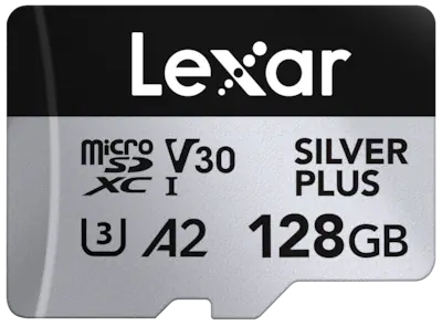Lexar - 128GB Professional SILVER PLUS MicroSD Card, UHS-I, C10, U3, V30, Full HD & 4K, Up to 255/135 MB/s microSDXC