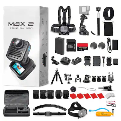 GoPro - MAX2 360 Waterproof Action Camera + Accessory Kit + 64GB Memory Card