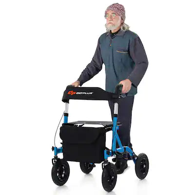 Costway - Foldable Height Adjustable Rollator Walker with Seat, Storage Bag for Seniors