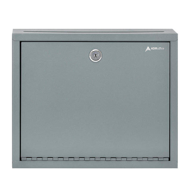 Front. AdirOffice - Drop Box Large Steel Wall-Mount Drop Box Mailbox with Key - Gray.