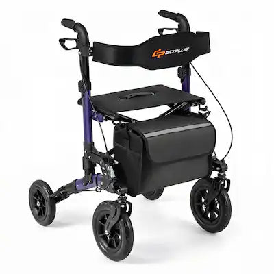 Costway - Rollator Walker for Seniors with Seat Mesh Backrest Spring Suspension Cane Holder