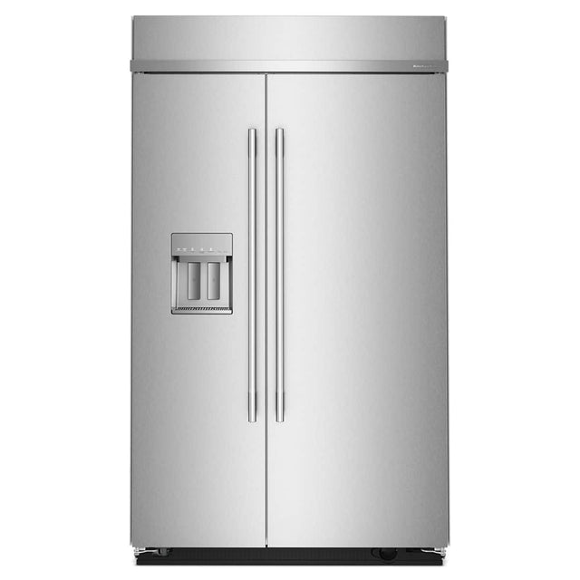 Front. KitchenAid - 48 in. Wide 29.4 cu. ft. Built-In Side-by-Side Refrigerator with Exterior Water and Ice Dispenser with Measured Fill - Stainless Steel with PrintShield Finish.