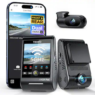 VIOFO - A229 Plus Dash Cam Front and Rear, Dual STARVIS 2 Sensors, 2 Channel HDR, 1440P+1440P Voice Control Dashcam