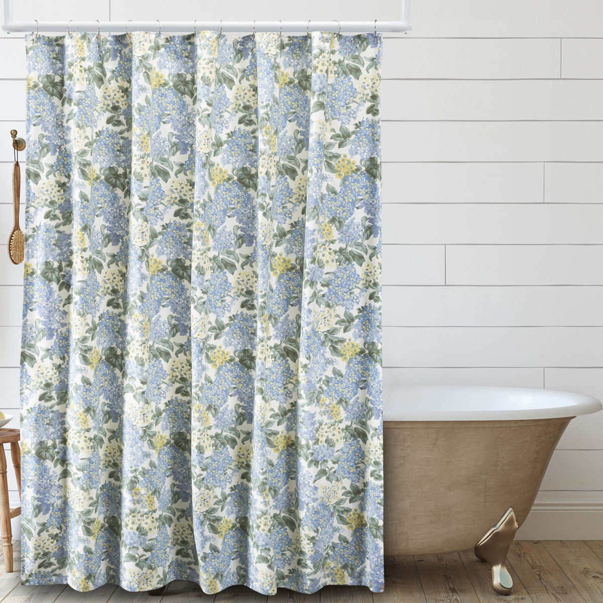 Ellis Curtain - Ellis Hydrangea Classic Pattern Printed High Quality Piped Edge Button Holes Shower Curtain 72"x72" - Blue