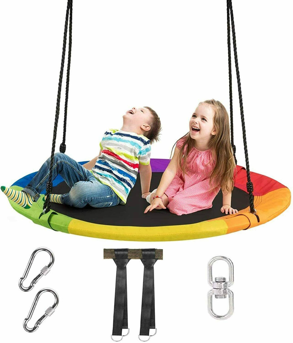 Gymax - 40'' 770 lbs Flying Saucer Tree Swing Kids Gift w/ 2 Tree Hanging Straps Colorful - Multi-color