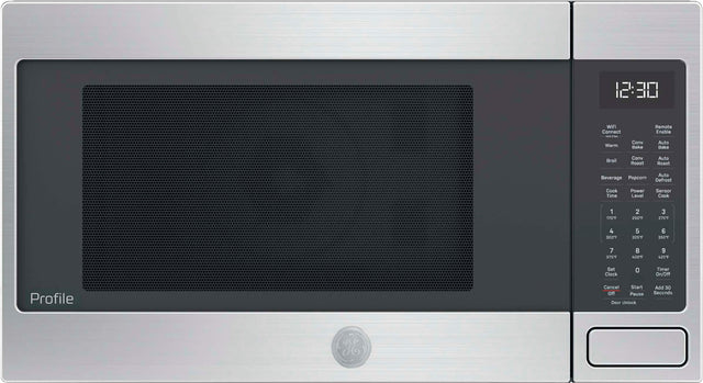 The text on the image reads:

12:30 WIF Connect - Frsac Warm Conv Bake Remote Enable Auto Bake Broil Conv Roast Auto Roast Auto Beverage Popcorn Defrost Cook Time Power Level Sensors Cook 1 170F 2 2607 3 275% 4 300' 5 326T 6 350F 7 375 8 400% 9 4257 Set Clock 0 Timer On/Off Profile Cancel Start of! Pause Door Unlock Add 30 Seconds