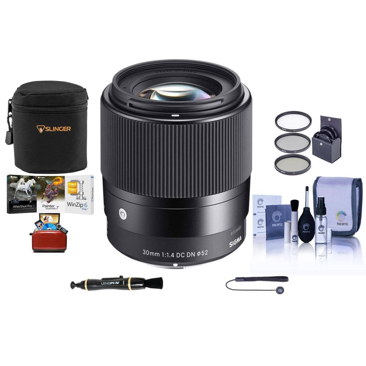 Bundle - Sigma - 30mm f/1.4 DC DN Contemporary Lens for EF-M, w/Filter Kit,Case,Mac SW