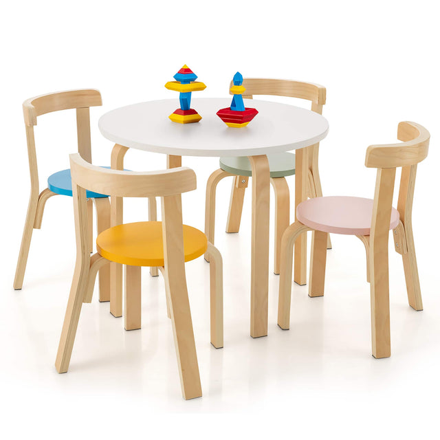 Front. Gymax - Gymax 5-Piece Kids Wooden Curved Back Activity Table & Chair Set w/Toy Bricks Assorted - Multi-Color.