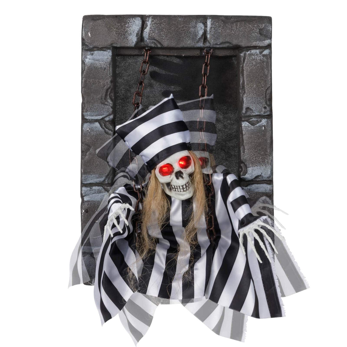 Costway - Animated Halloween Decoration 18” Hanging Skull Prisoner with Light-up Eyes - Black,White