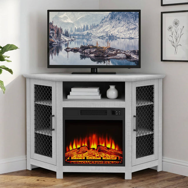Front. Ihomeadore - 45" Modern Farmhouse Corner Electric Fireplace TV Stand Media Console Table For TVs Up To 55" With 18" Fireplace - Gray.
