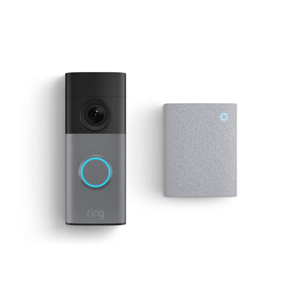 Ring - Wired Doorbell 2K (newest model), Speckled Gray + Chime (newest model) - Speckled Grey & White
