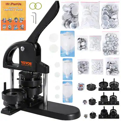 VEVOR - Button Maker, 1/1.25/2.28 inch(25/32/58mm) 3-IN-1 Pin Maker, with 300pcs Button Parts, Button Maker Machine