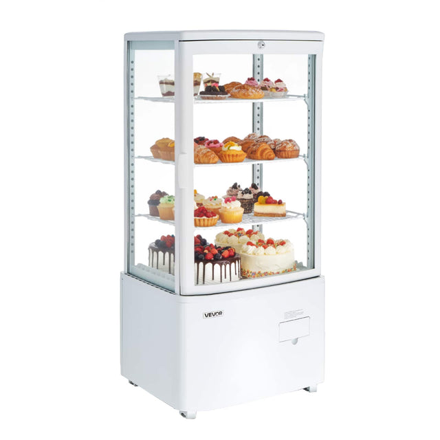 Front. VEVOR - Refrigerated Display Case, 3 Cu.Ft./85L Countertop Pastry Display Case, 3-Tier Commercial Cake Refrigerator with LED - White.