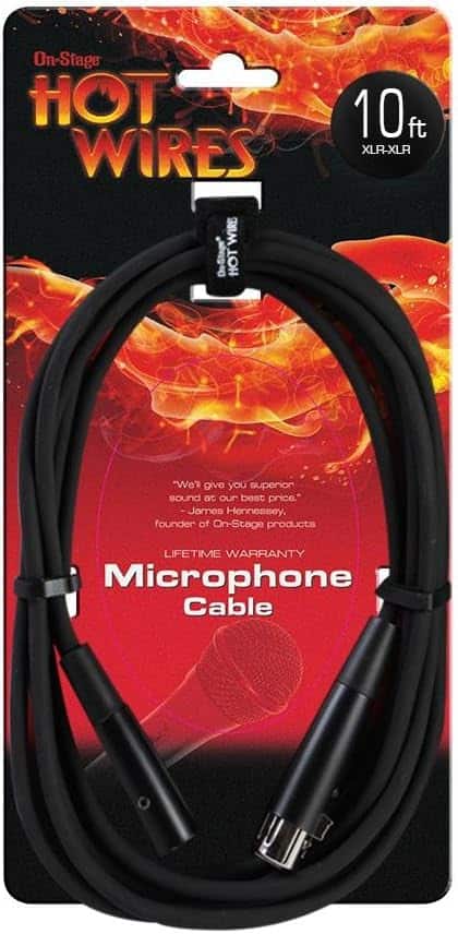On-Stage HOT WIRES  
10 ft XLR-XLR  

"We'll give you superior sound at our best price."  
- James Hennessey, founder of On-Stage products  

LIFETIME WARRANTY  

Microphone Cable