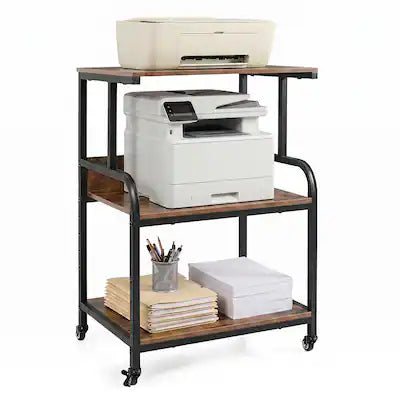 Costway - 3-Tier Rolling Printer Stand with Adjustable Shelf, Lockable Wheels, Metal Frame