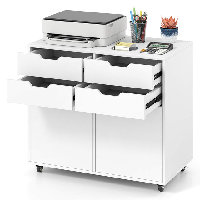 Front. Costway - Costway 4 Drawer File Cabinet Rolling Printer Stand with Wheels Wooden Chest of Drawers - White.