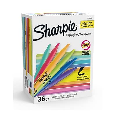 2157485 Value Pack Sharpie Highlighter/Surligneur SMEAR GUARD Namow Chisel Sharpie Biseauté croite s TO SMEF COLORS ASSORTIMENT ASSORTED MOGHLIGHTER SURLIGNEUR 36 ct