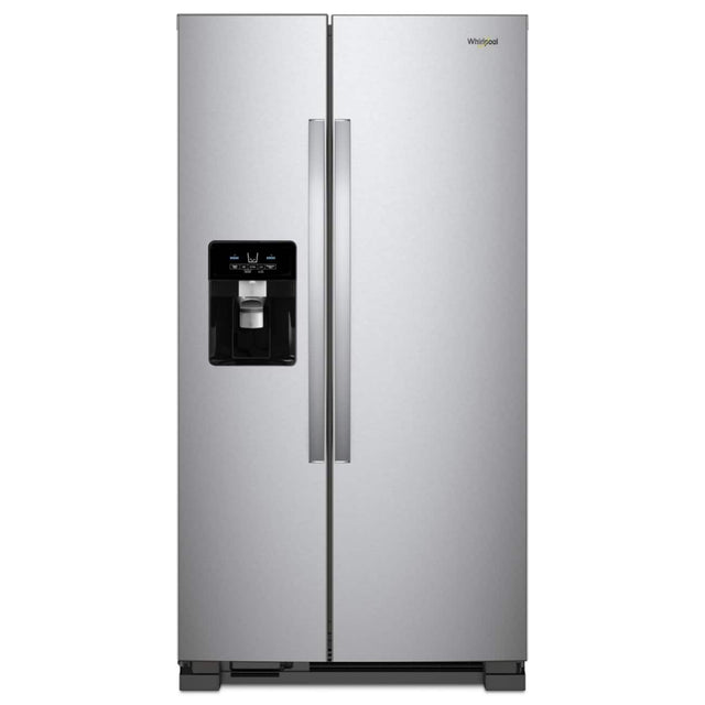 Front. Whirlpool - 36 in. Wide 25 cu. ft. Side-by-Side Refrigerator - Fingerprint-Resistant Stainless Finish.