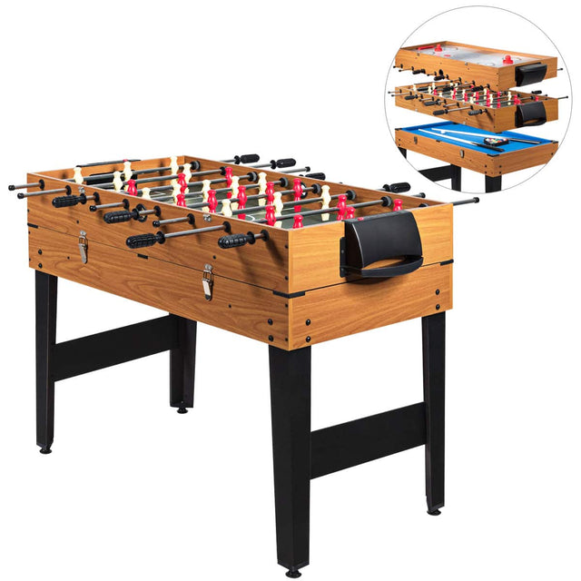 Front. Costway - 48'' 3-In-1 Multi Combo Game Table Foosball Soccer Billiards Pool Hockey For Kids - Black+Natural.